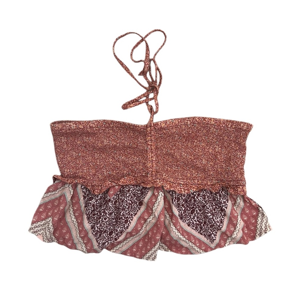American Eagle Outfitters Rust Pink Patterned Smocked Crop Top